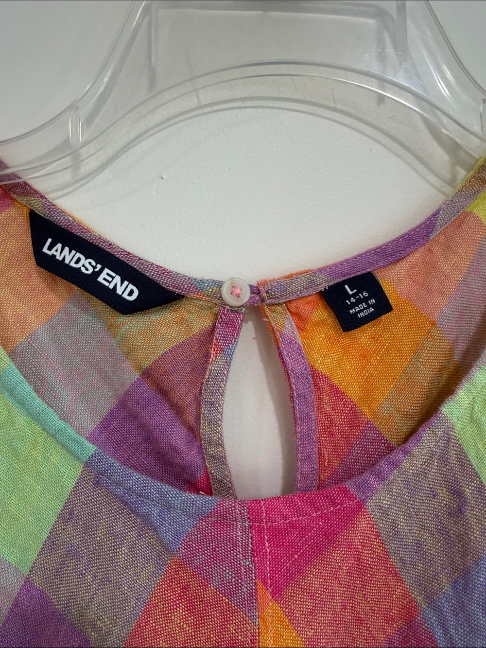 Lands' End Girls' Bright Multicolor Plaid Sleeveless Dress - Picture 2 of 3